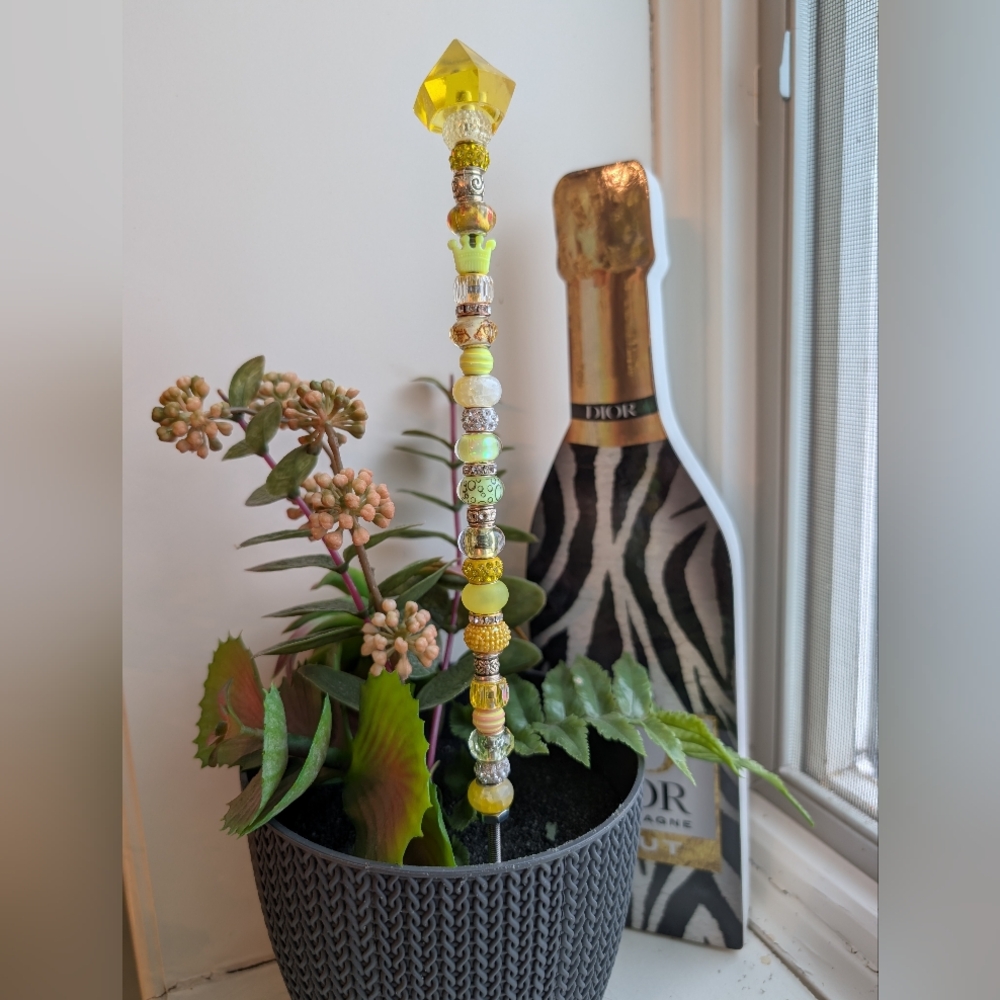 Beaded Fairy Wand/Plant Stake W/Resin Top